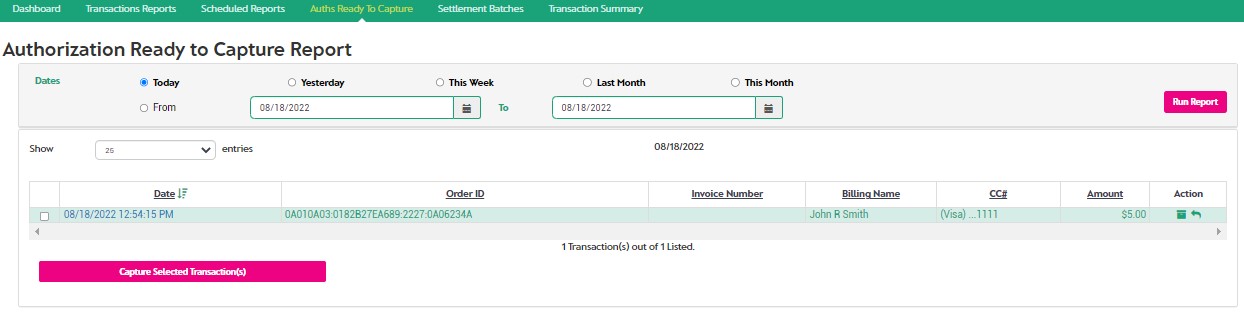 Authorizations Ready To Capture Page