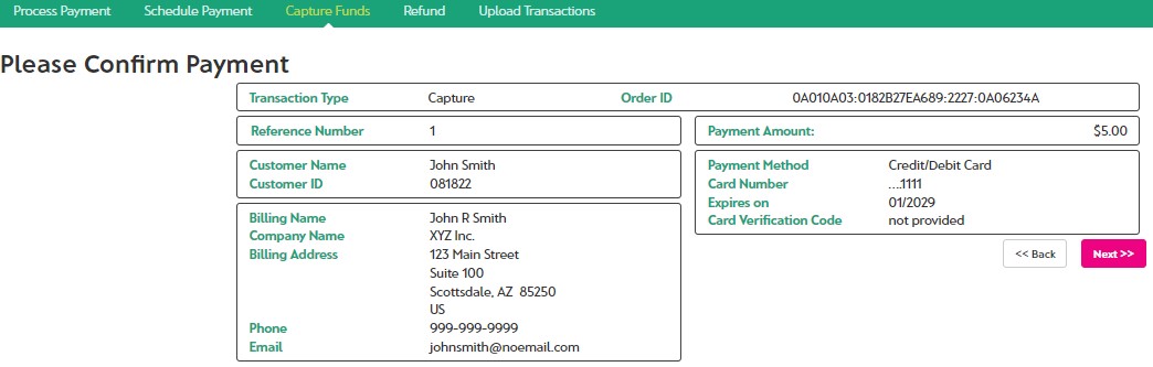 Capture Funds Confirm Payment