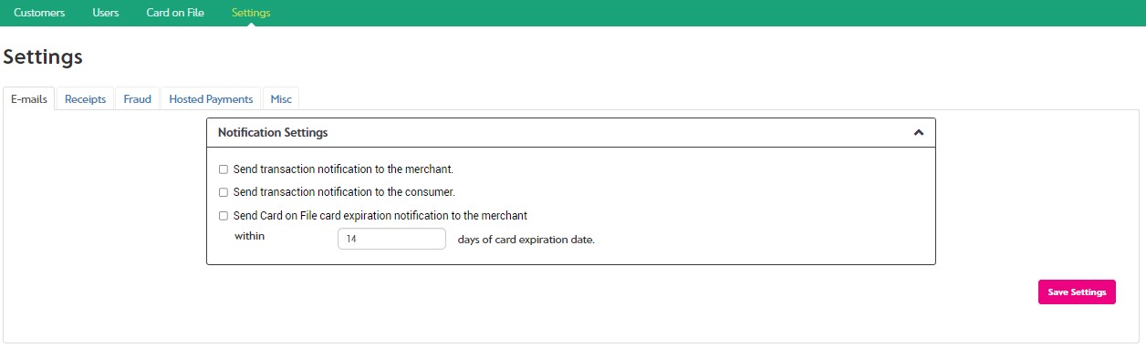 Email Settings Page