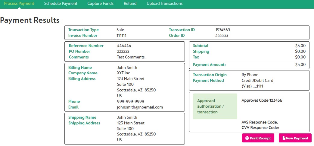 Payment Results Page