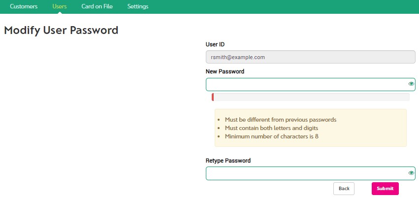 Modify User Password Page