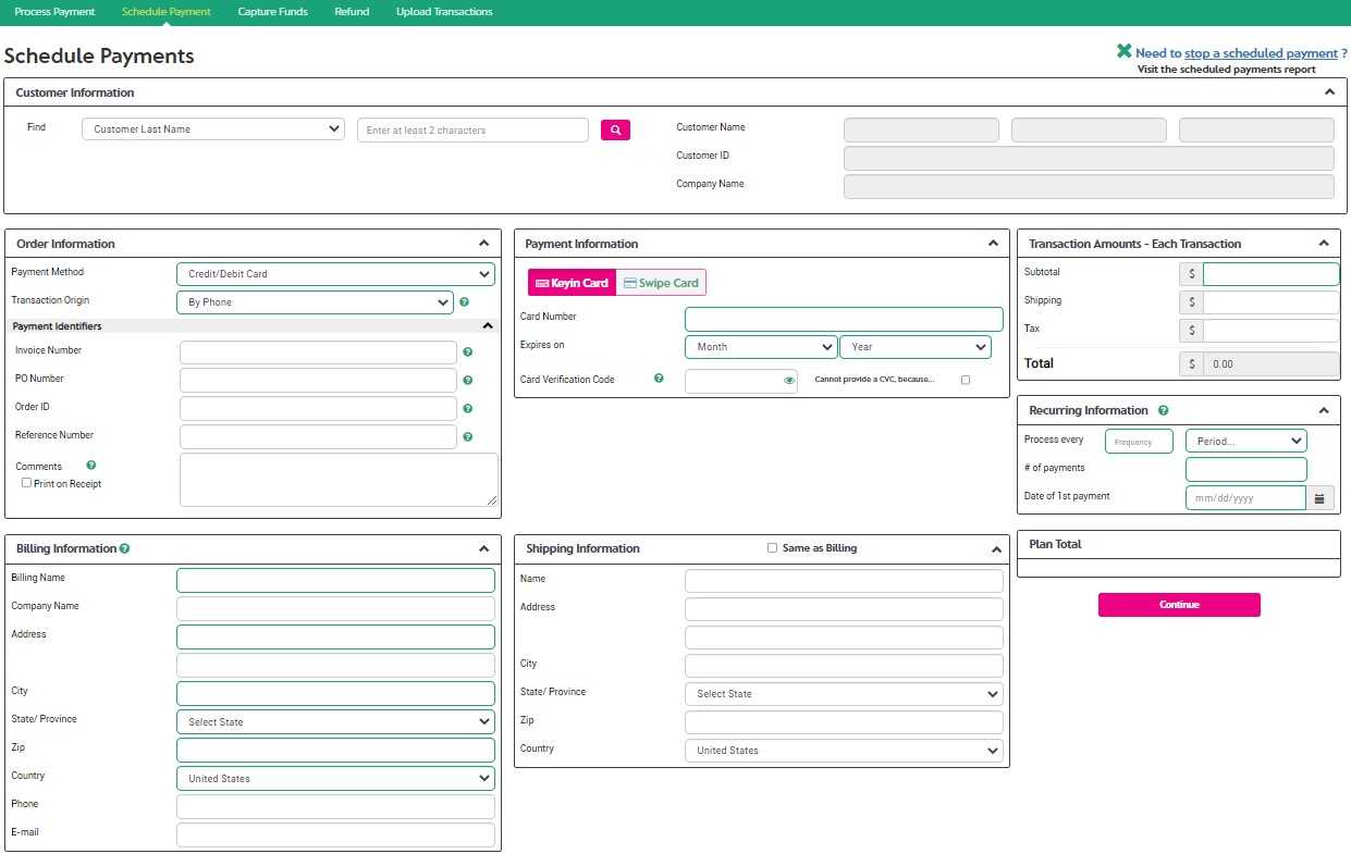 Scheduled Payment Page